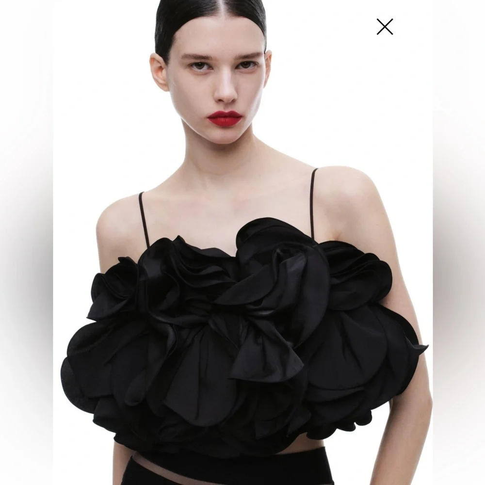 MAGDA BUTRYM X H&M RUFFLE SATIN BUSTIER TOP In Black - Picture 4 of 13